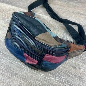 Vintage Patchwork Leather Fanny Pack Waist Bag |Multicolor Retro Festival Travel